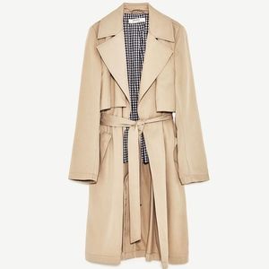 Zara Flowing Trench Coat with Gingham Lining